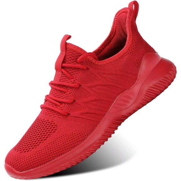 Women's Red Walking Running Slip On Lightweight Casual Tennis Sneakers
